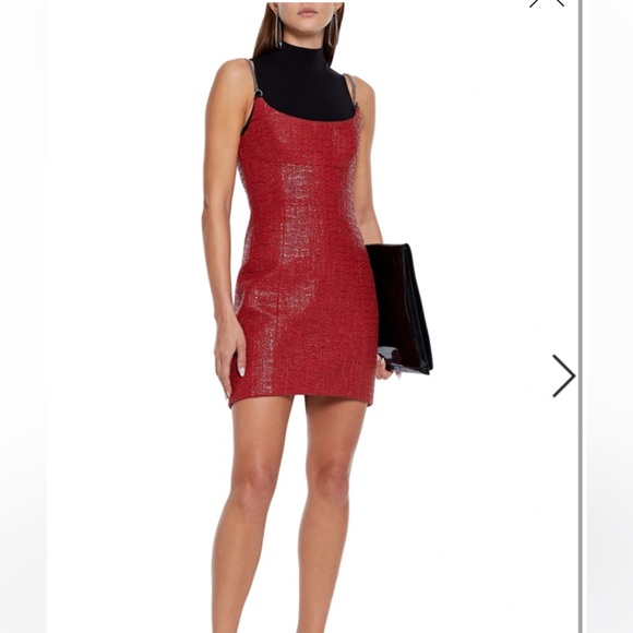 Alexander Wang chain trimmed coated tweed red dress - Picture 4 of 4